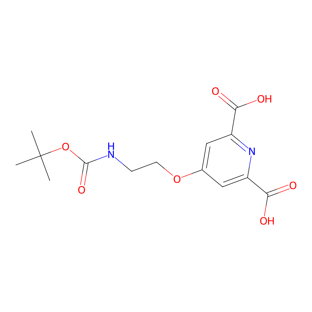 4-(2-((tert-Butoxycarbonyl)amino)ethoxy)pyridine-2,6-dicarboxylic acid molecular structure, CAS 1085412-35-6