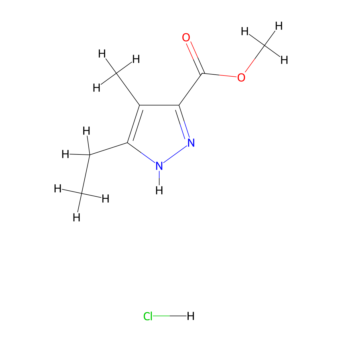 Methyl 5-ethyl-4-methyl-1H-pyrazole-3-carboxylate hydrochloride molecular structure, CAS 1085453-49-1