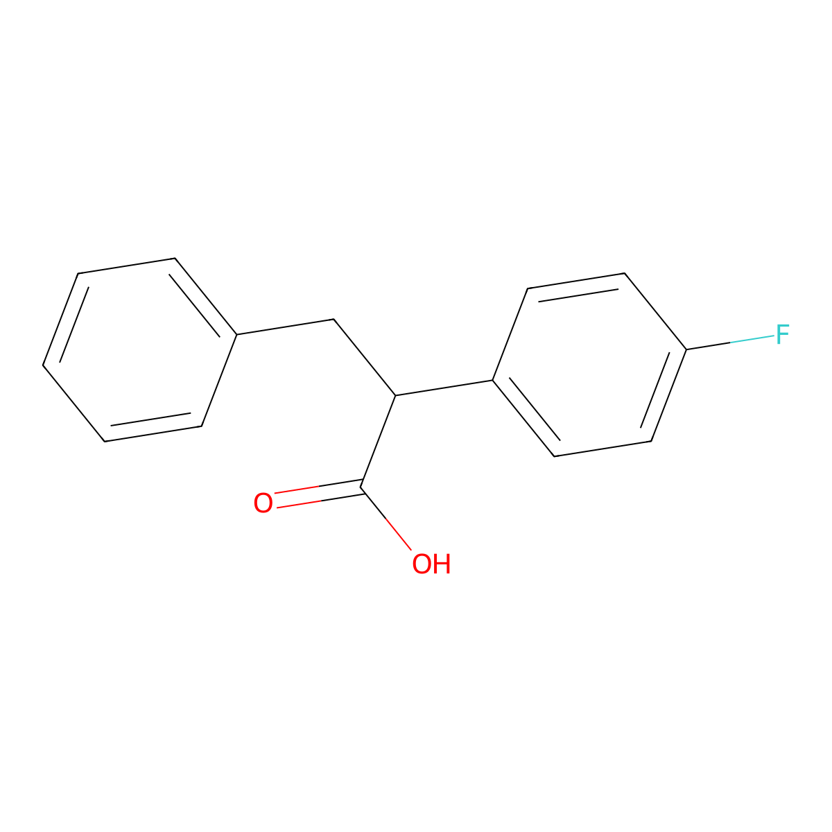 2-(4-Fluorophenyl)-3-phenylpropanoic acid molecular structure, CAS 1086-76-6