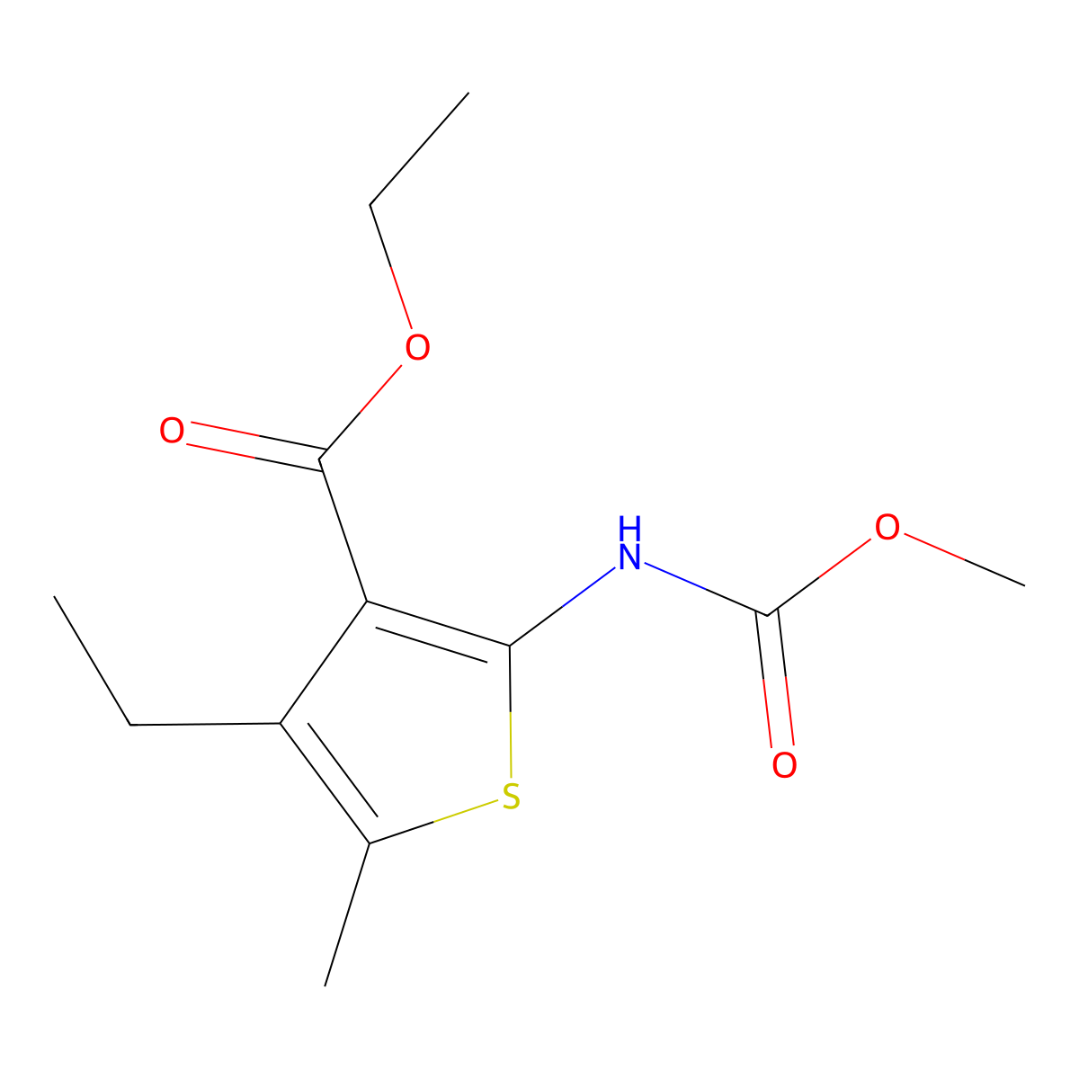 Ethyl 4-ethyl-2-(methoxycarbonylamino)-5-methylthiophene-3-carboxylate molecular structure, CAS 108611-68-3
