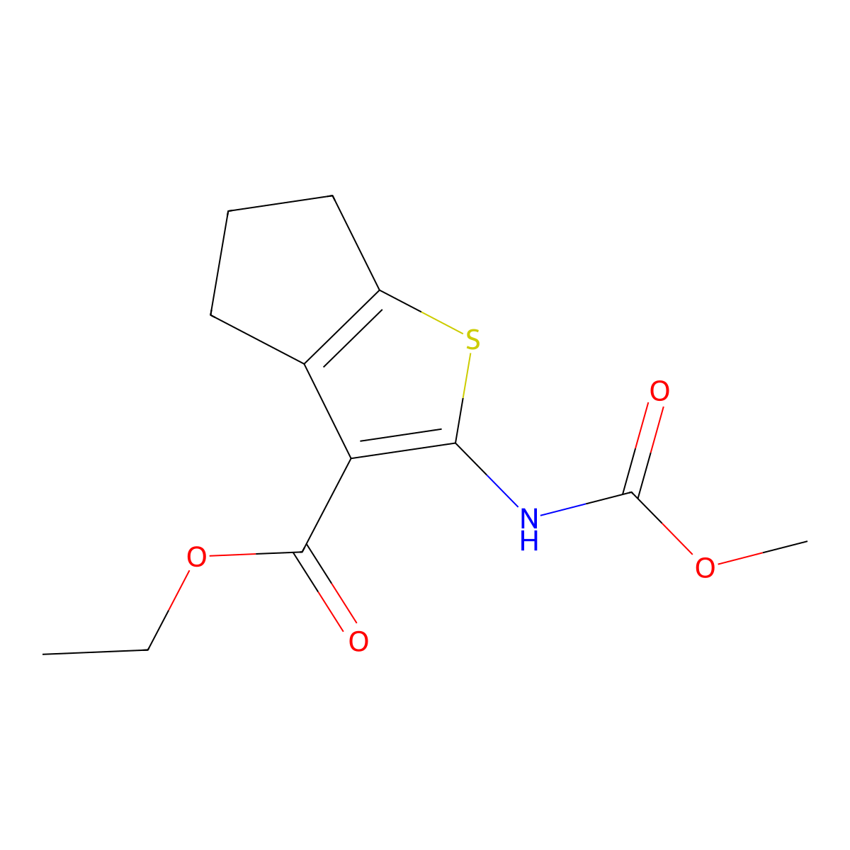 ethyl 2-[(methoxycarbonyl)amino]-5,6-dihydro-4H-cyclopenta[b]thiophene-3-carboxylate molecular structure, CAS 108611-69-4