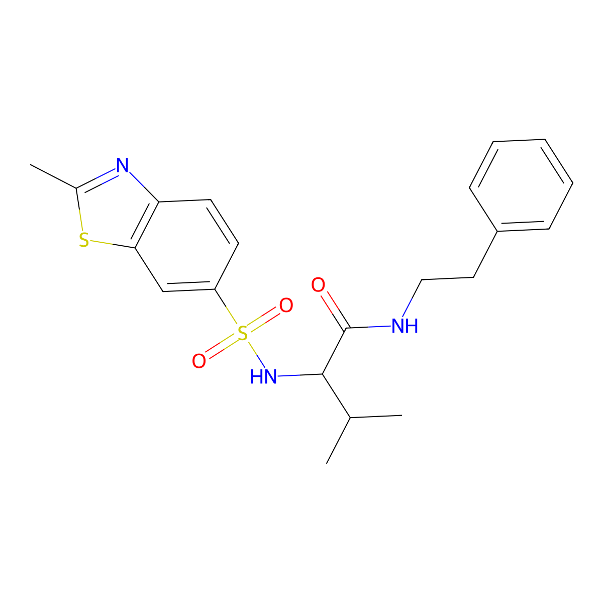 3-Methyl-2-(2-methyl-1,3-benzothiazole-6-sulfonamido)-N-(2-phenylethyl)butanamide molecular structure, CAS 1086120-15-1
