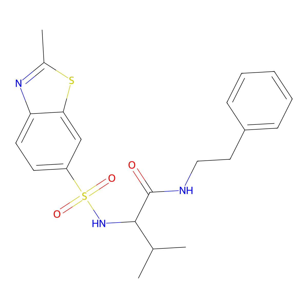 3-Methyl-2-(2-methyl-1,3-benzothiazole-6-sulfonamido)-N-(2-phenylethyl)butanamide molecular structure, CAS 1086120-15-1