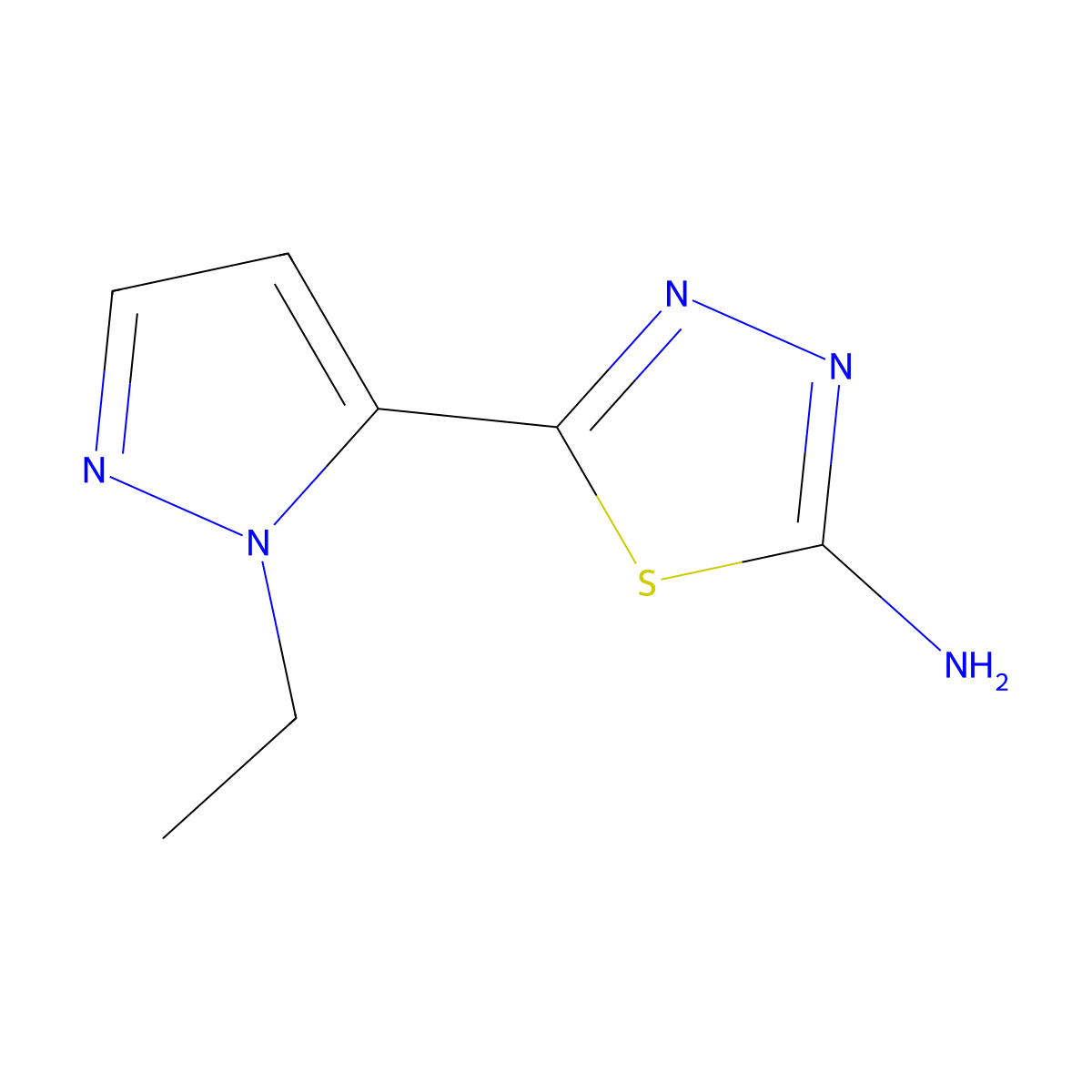 5-(1-ethyl-1H-pyrazol-5-yl)-1,3,4-thiadiazol-2-amine molecular structure, CAS 1086332-24-2