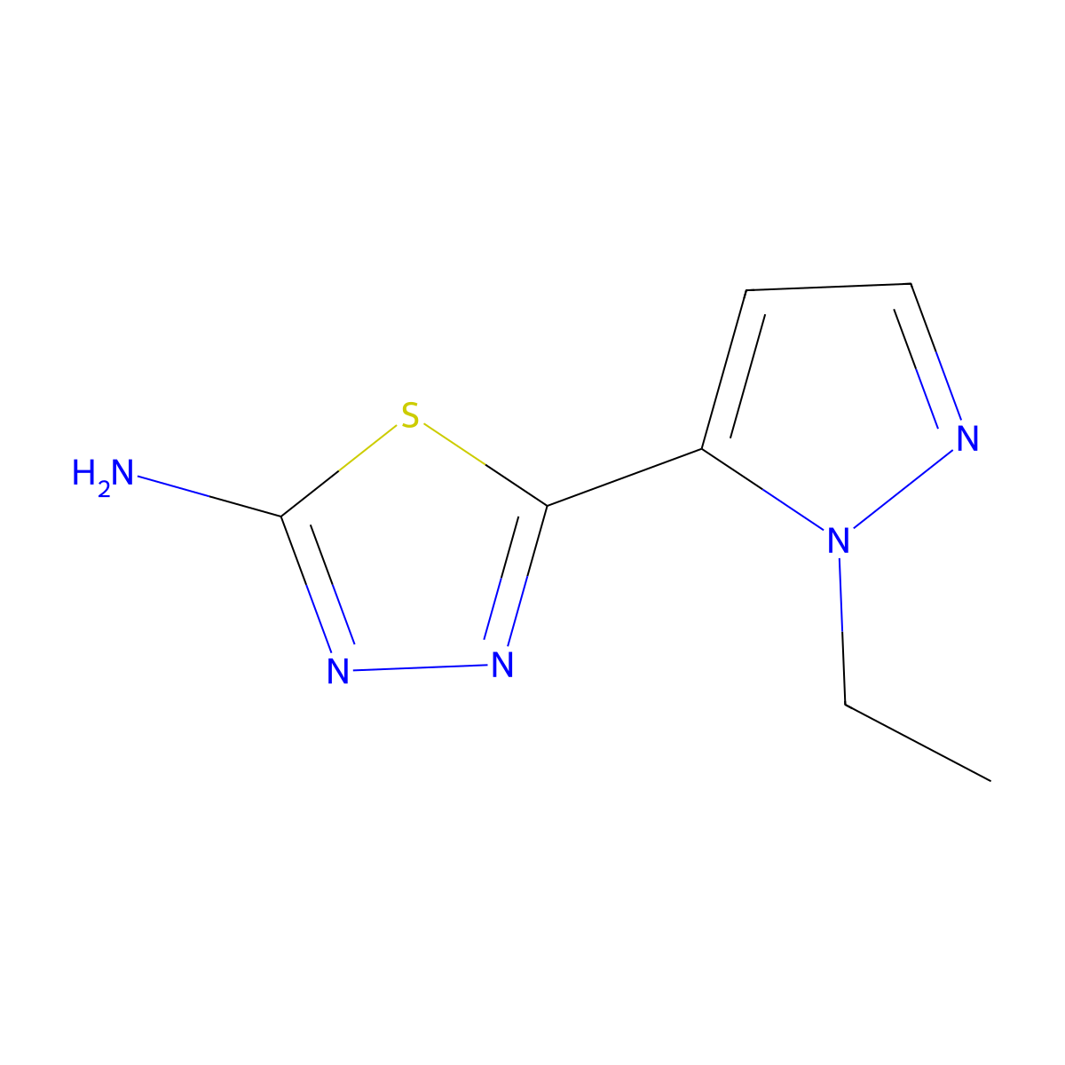 5-(1-ethyl-1H-pyrazol-5-yl)-1,3,4-thiadiazol-2-amine molecular structure, CAS 1086332-24-2