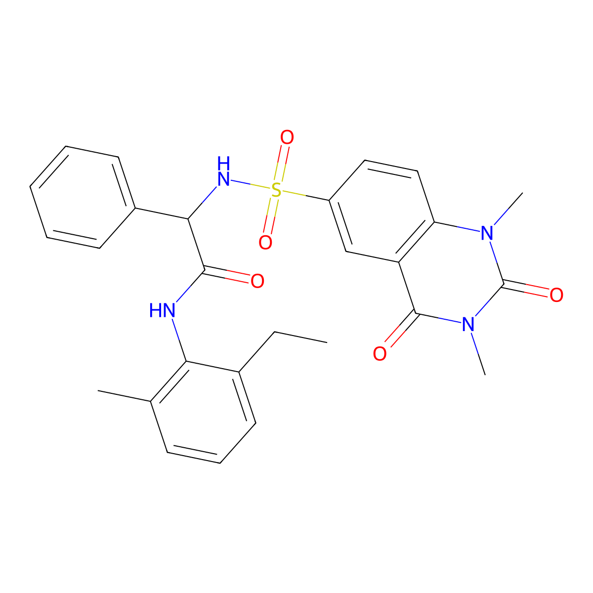 2-(1,3-Dimethyl-2,4-dioxo-1,2,3,4-tetrahydroquinazoline-6-sulfonamido)-N-(2-ethyl-6-methylphenyl)-2-phenylacetamide molecular structure, CAS 1086335-33-2