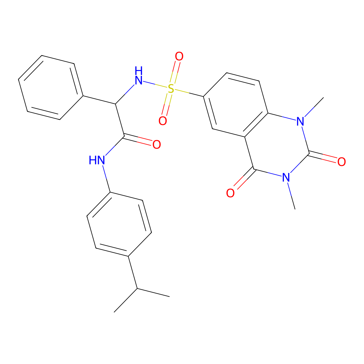 2-(1,3-Dimethyl-2,4-dioxo-1,2,3,4-tetrahydroquinazoline-6-sulfonamido)-2-phenyl-N-[4-(propan-2-YL)phenyl]acetamide molecular structure, CAS 1086342-46-2