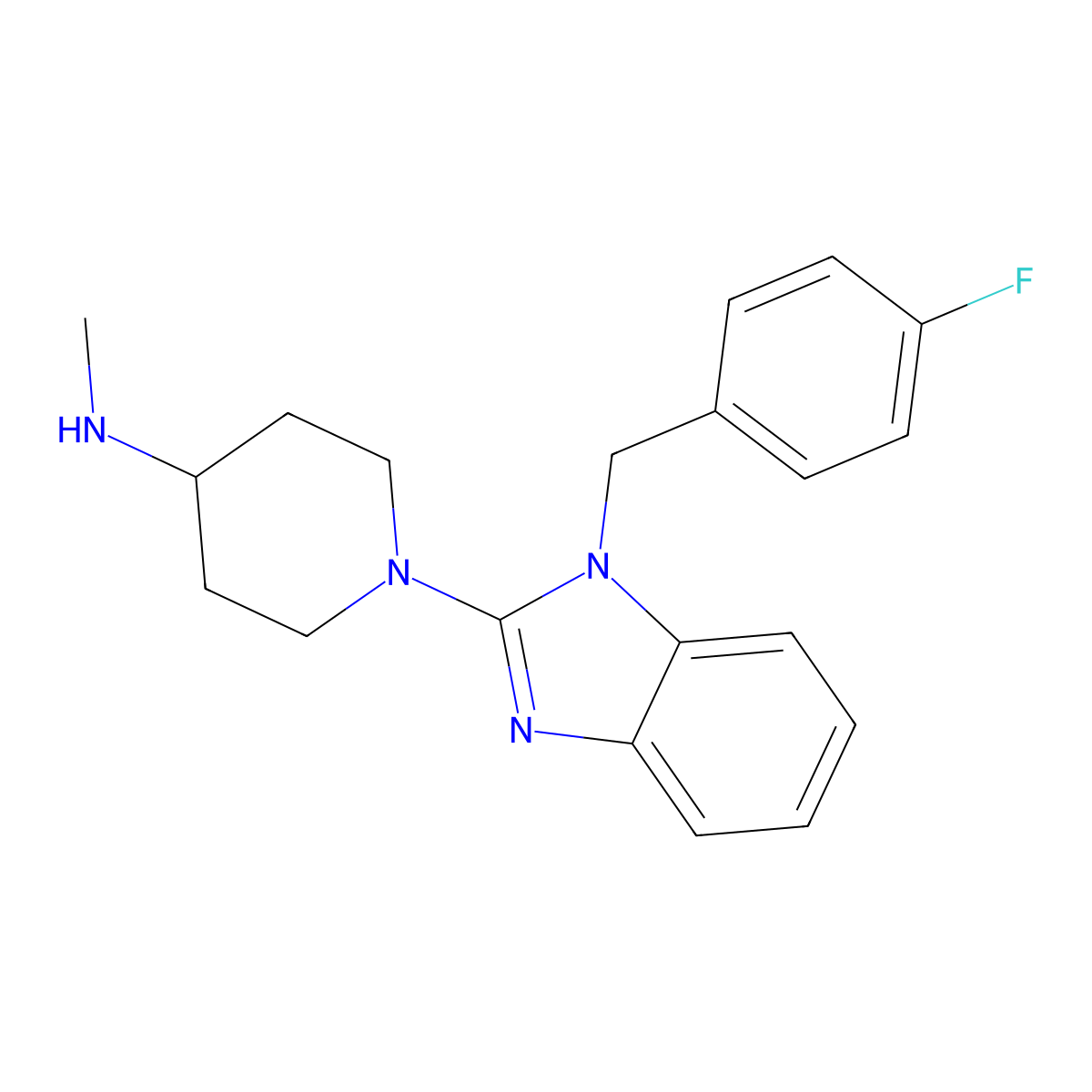 1-(1-(4-fluorobenzyl)-1H-benzo[d]imidazol-2-yl)-N-methylpiperidin-4-amine molecular structure, CAS 108635-83-2