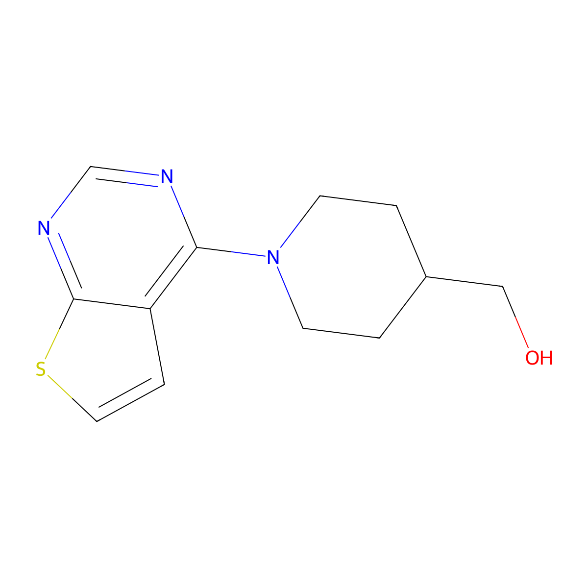 (1-Thieno[2,3-d]pyrimidin-4-ylpiperidin-4-yl)methanol molecular structure, CAS 1086376-68-2