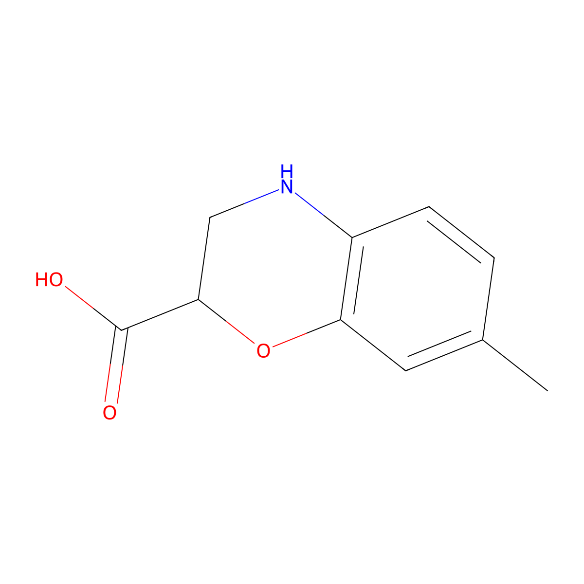 7-Methyl-3,4-dihydro-2H-1,4-benzoxazine-2-carboxylic acid molecular structure, CAS 1086380-48-4