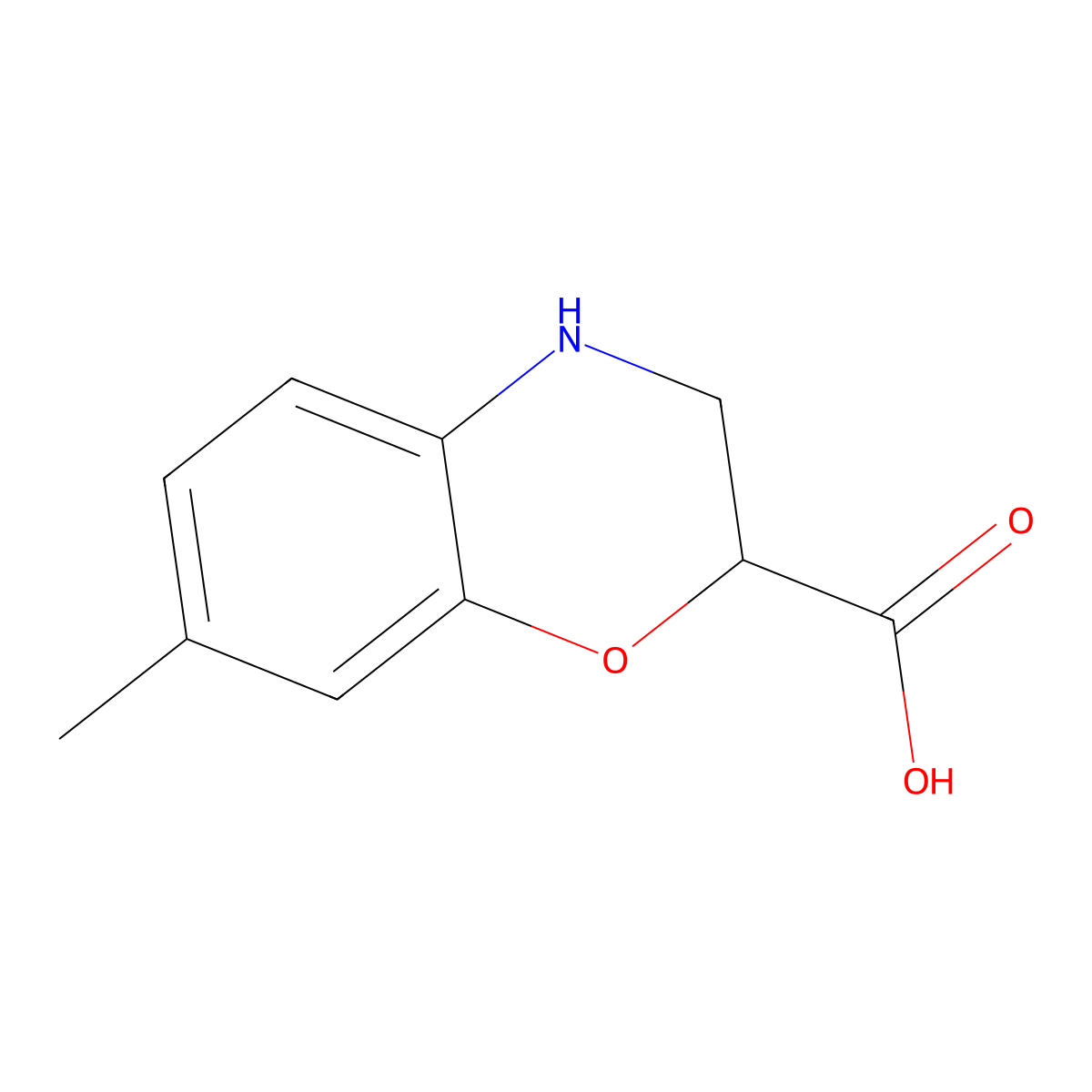 7-Methyl-3,4-dihydro-2H-1,4-benzoxazine-2-carboxylic acid molecular structure, CAS 1086380-48-4