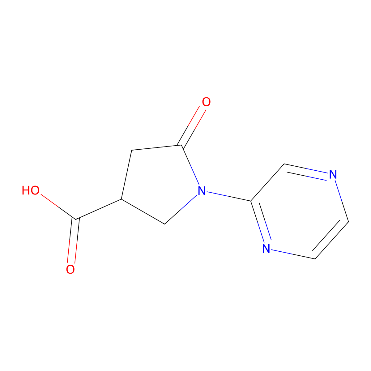 5-Oxo-1-pyrazin-2-ylpyrrolidine-3-carboxylic acid molecular structure, CAS 1086380-60-0
