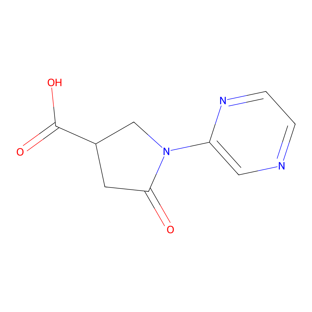 5-Oxo-1-pyrazin-2-ylpyrrolidine-3-carboxylic acid molecular structure, CAS 1086380-60-0
