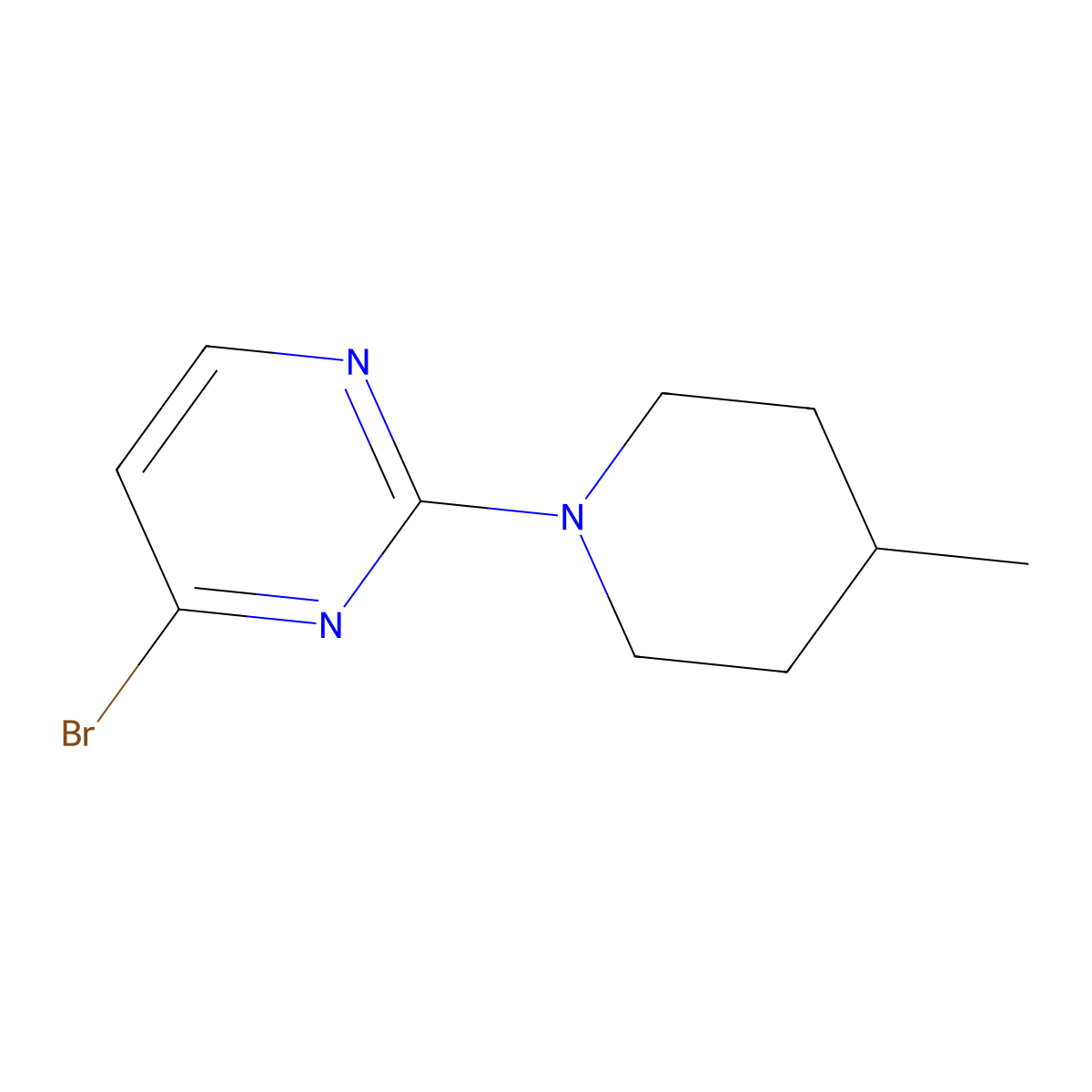 Pyrimidine, 4-bromo-2-(4-methyl-1-piperidinyl)- molecular structure, CAS 1086381-77-2