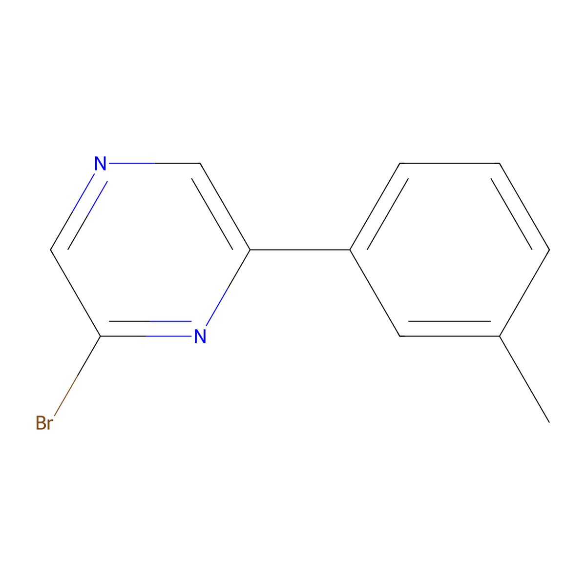 Pyrazine, 2-bromo-6-(3-methylphenyl)- molecular structure, CAS 1086383-08-5