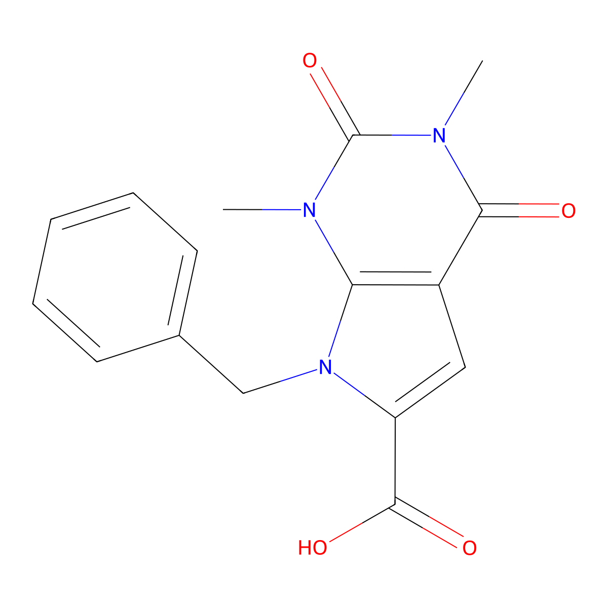 7-benzyl-1,3-dimethyl-2,4-dioxo-2,3,4,7-tetrahydro-1H-pyrrolo[2,3-d]pyrimidine-6-carboxylic acid molecular structure, CAS 1086386-28-8