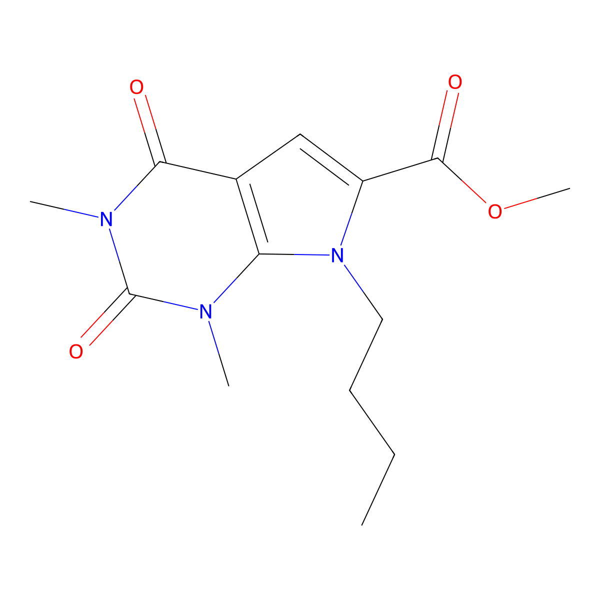 methyl 7-butyl-1,3-dimethyl-2,4-dioxo-2,3,4,7-tetrahydro-1H-pyrrolo[2,3-d]pyrimidine-6-carboxylate molecular structure, CAS 1086386-32-4