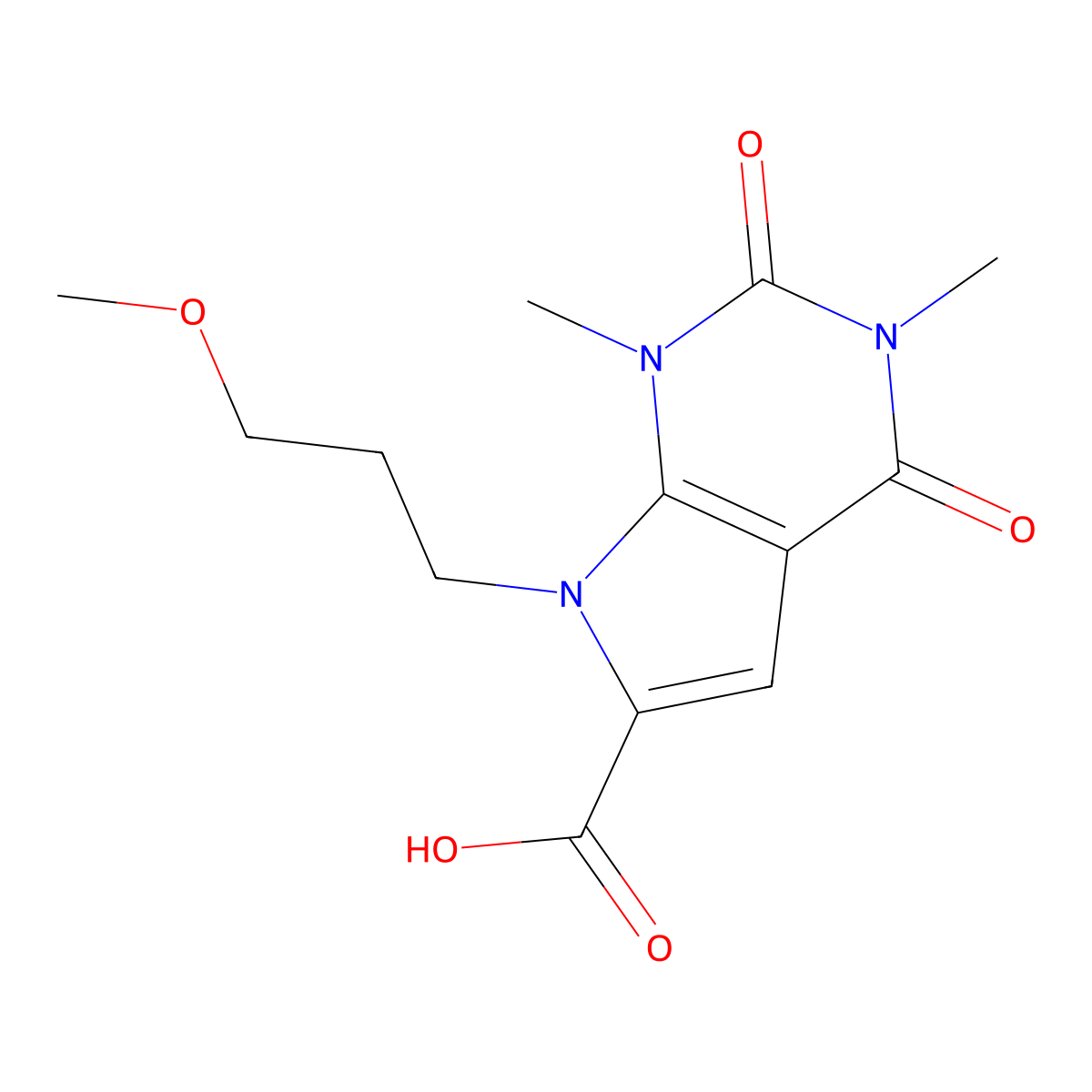 1H-Pyrrolo[2,3-d]pyrimidine-6-carboxylic acid, 2,3,4,7-tetrahydro-7-(3-methoxypropyl)-1,3-dimethyl-2,4-dioxo- molecular structure, CAS 1086386-36-8