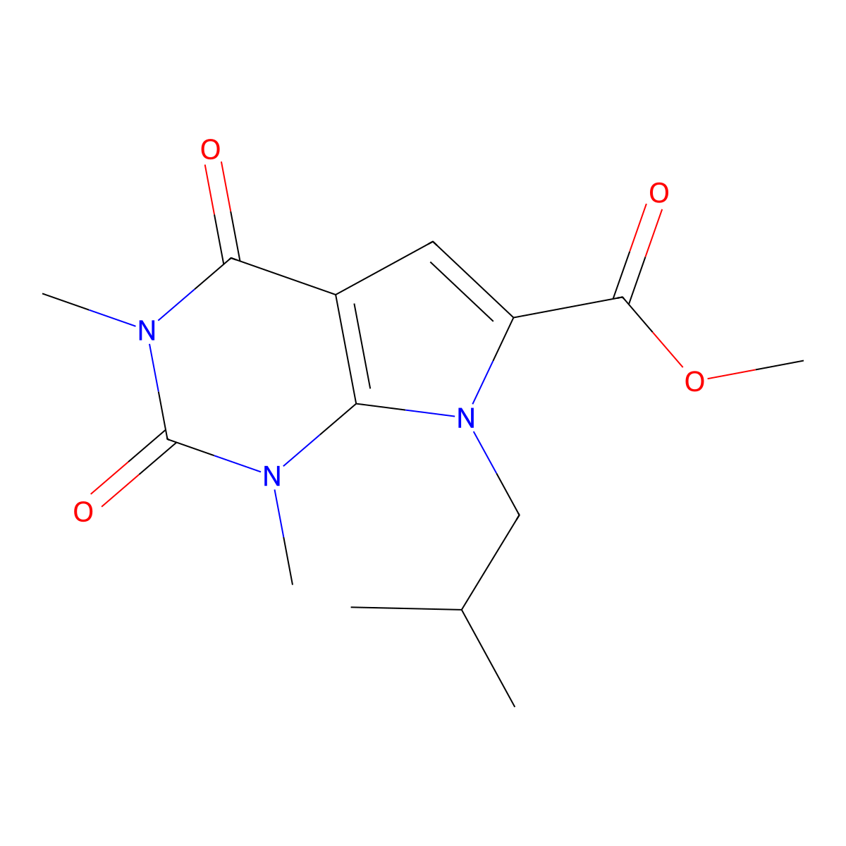 methyl 7-isobutyl-1,3-dimethyl-2,4-dioxo-2,3,4,7-tetrahydro-1H-pyrrolo[2,3-d]pyrimidine-6-carboxylate molecular structure, CAS 1086386-40-4
