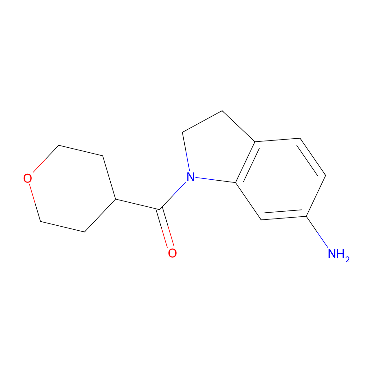 (6-Aminoindolin-1-yl)(tetrahydro-2H-pyran-4-yl)methanone molecular structure, CAS 1086392-40-6