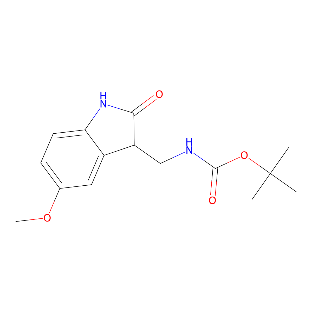 tert-Butyl ((5-methoxy-2-oxoindolin-3-yl)methyl)carbamate molecular structure, CAS 1086392-44-0