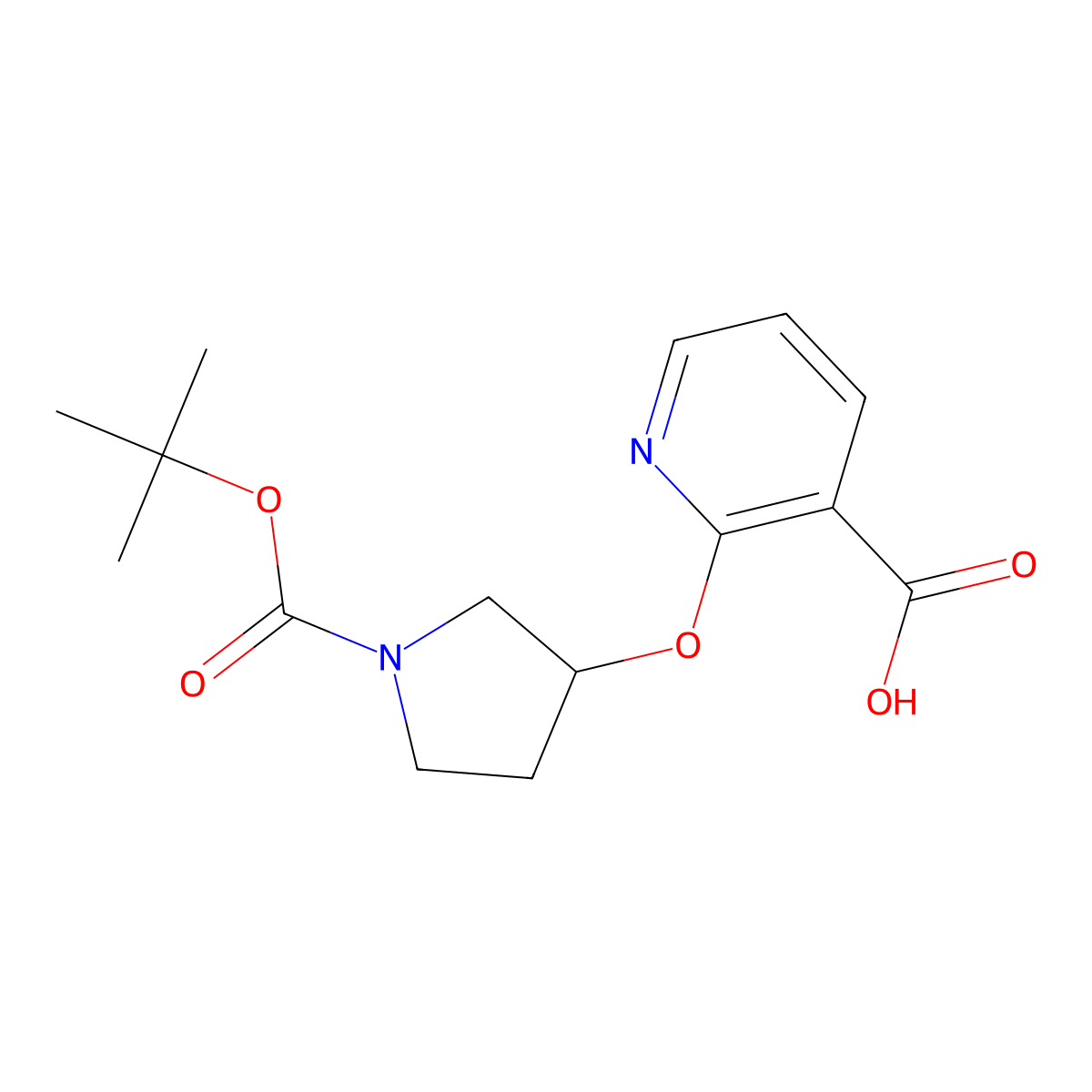 2-((1-(tert-Butoxycarbonyl)pyrrolidin-3-yl)oxy)nicotinic acid molecular structure, CAS 1086392-88-2
