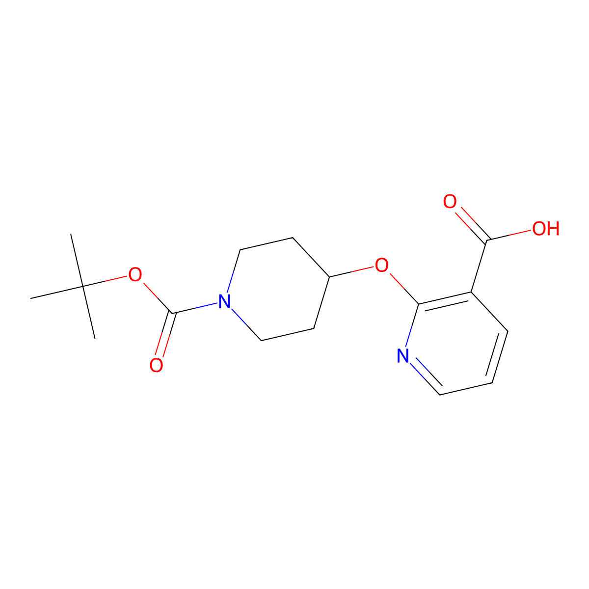 2-((1-(tert-Butoxycarbonyl)piperidin-4-yl)oxy)nicotinic acid molecular structure, CAS 1086392-92-8