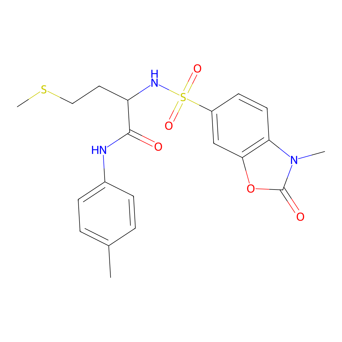 2-(3-Methyl-2-oxo-2,3-dihydro-1,3-benzoxazole-6-sulfonamido)-N-(4-methylphenyl)-4-(methylsulfanyl)butanamide molecular structure, CAS 1086409-83-7