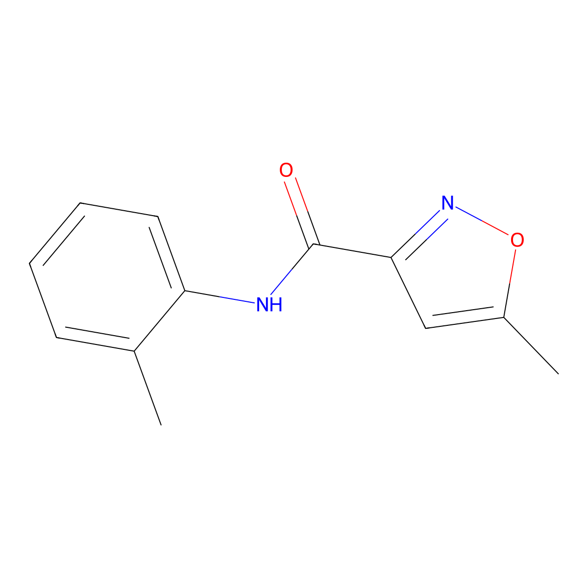 3-Isoxazolecarboxamide, 5-methyl-N-(2-methylphenyl)- molecular structure, CAS 108651-13-4