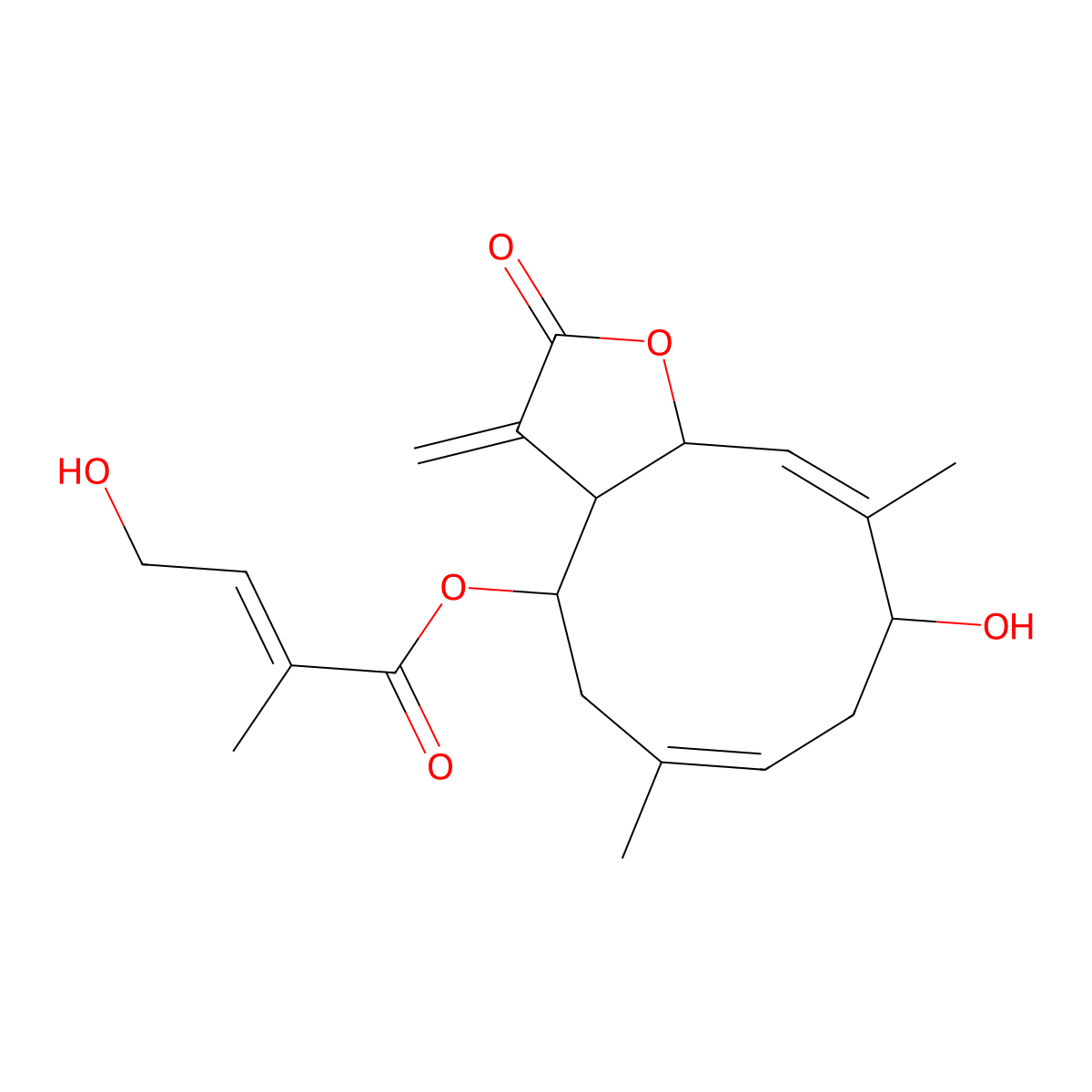 [(3aR,4R,9S,11aR)-9-hydroxy-6,10-dimethyl-3-methylidene-2-oxo-3a,4,5,8,9,11a-hexahydrocyclodeca[b]furan-4-yl] 4-hydroxy-2-methylbut-2-enoate molecular structure, CAS 108657-10-9