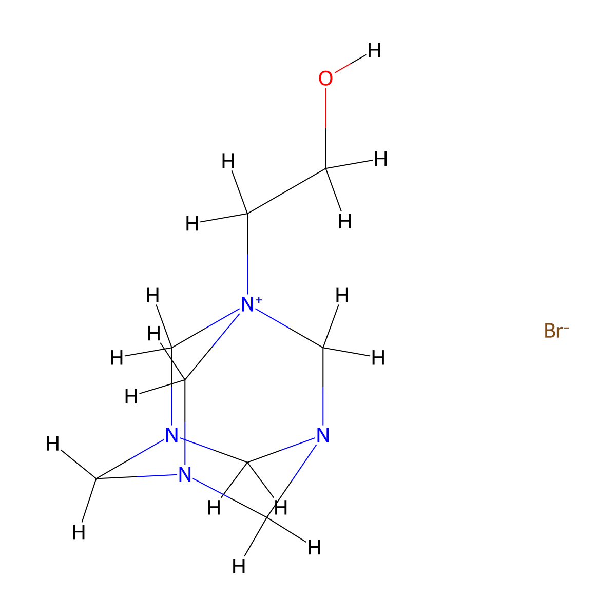 3,5,7-Triaza-1-azoniatricyclo[3.3.1.13,7]decane, 1-(2-hydroxyethyl)-, bromide molecular structure, CAS 1086639-59-9