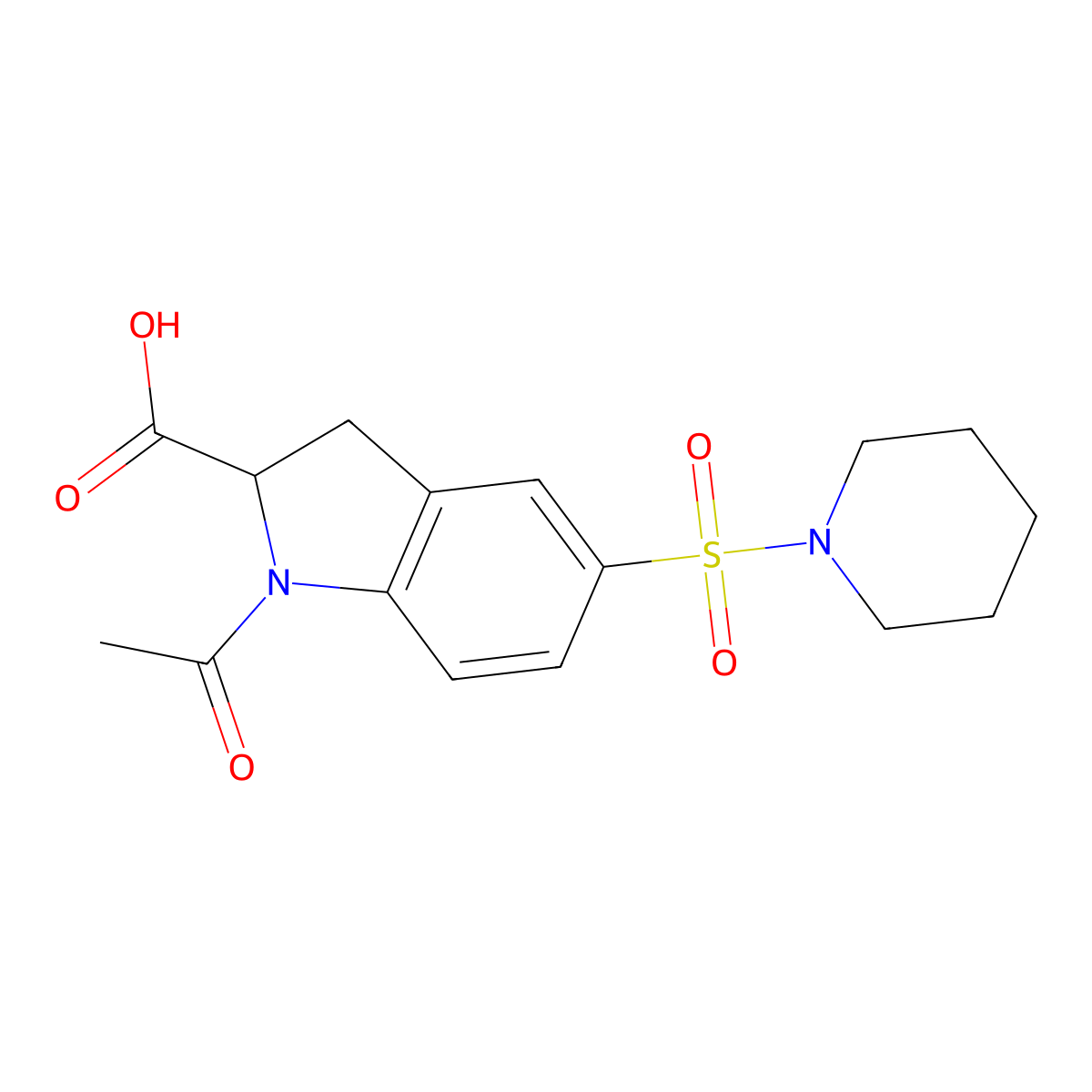 1-Acetyl-5-(piperidin-1-ylsulfonyl)indoline-2-carboxylic acid molecular structure, CAS 1086652-58-5