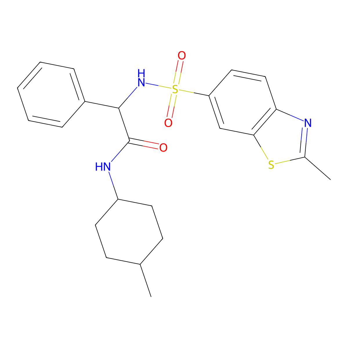 2-(2-Methyl-1,3-benzothiazole-6-sulfonamido)-N-(4-methylcyclohexyl)-2-phenylacetamide molecular structure, CAS 1086655-44-8