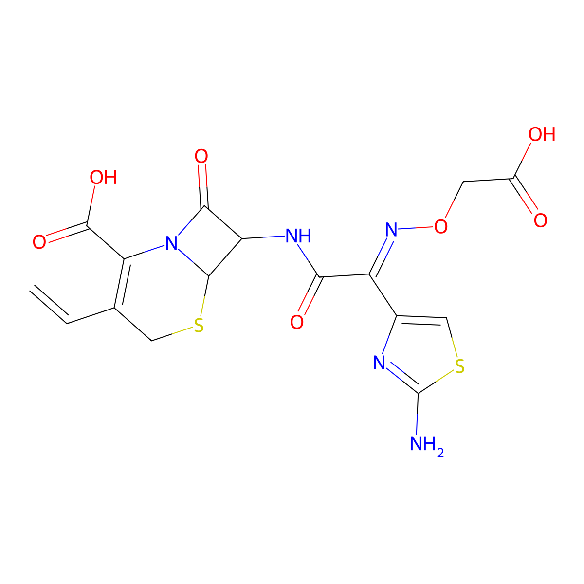 7-(2-(2-Amino-1,3-thiazol-4-yl)((carboxymethoxy)imino)acetamido)-3-ethenyl-8-oxo-5-thia-1-azabicyclo(4.2.0)oct-2-ene-2-carboxylic acid molecular structure, CAS 108691-83-4