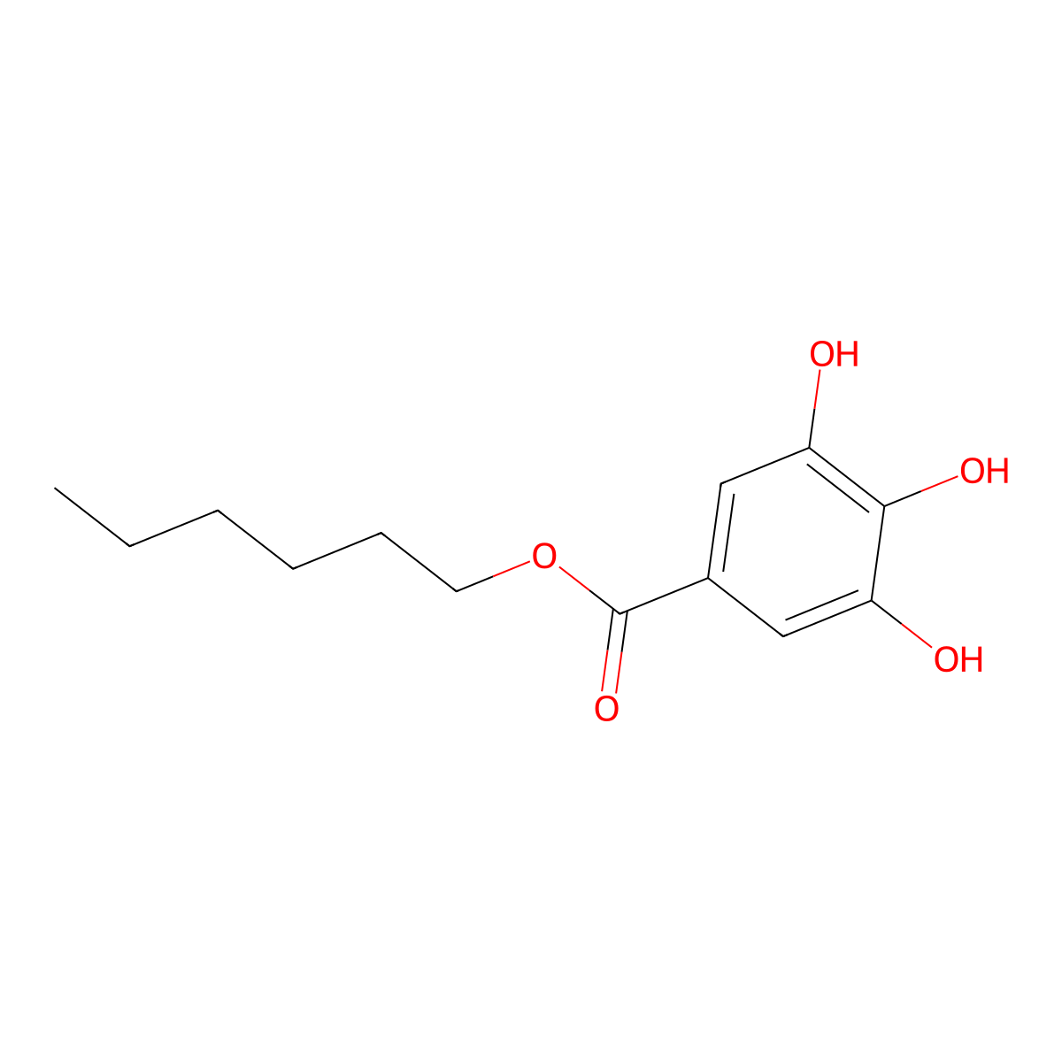 Hexyl gallate molecular structure, CAS 1087-26-9