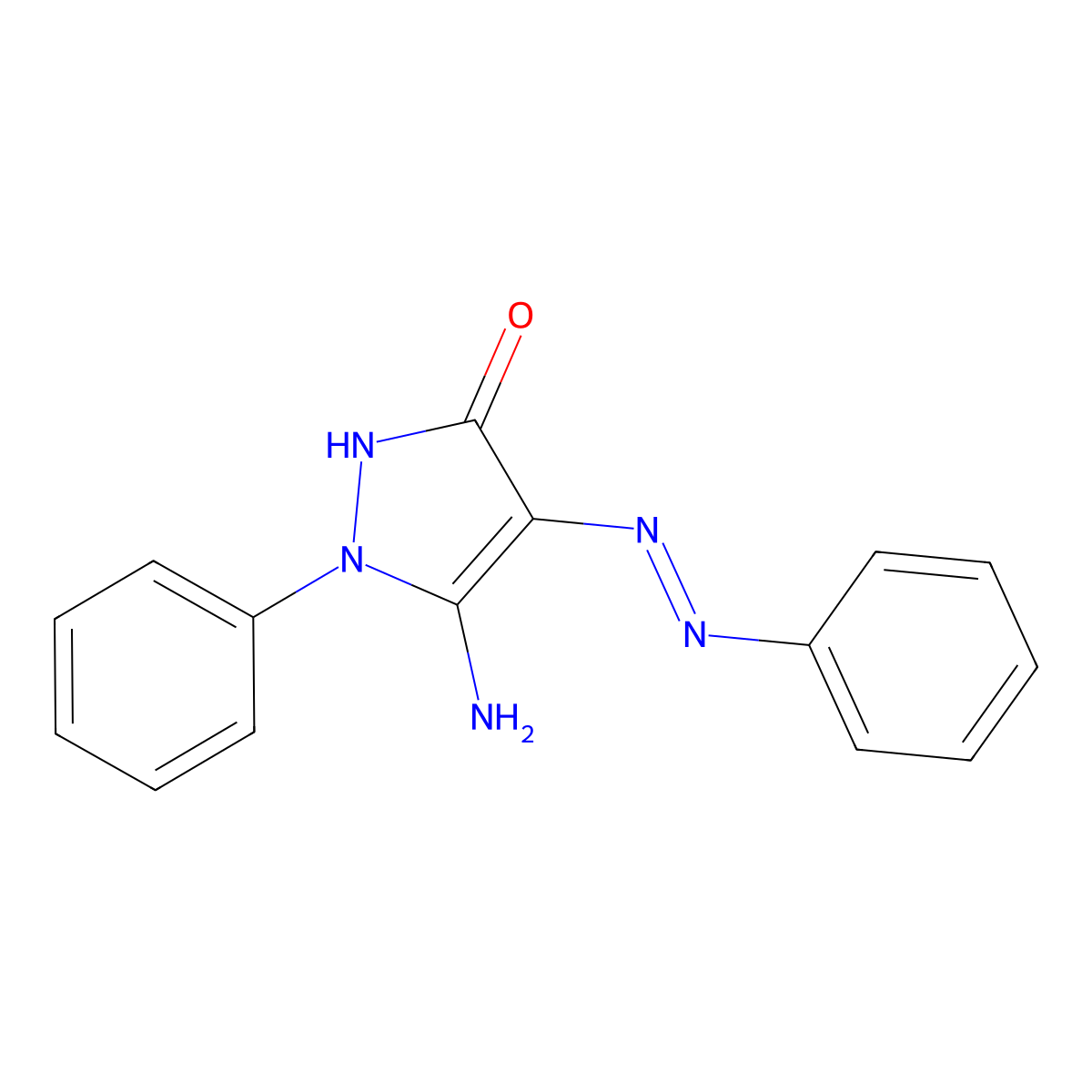 3H-Pyrazol-3-one, 5-amino-1,2-dihydro-1-phenyl-4-(phenylazo)- molecular structure, CAS 108719-56-8