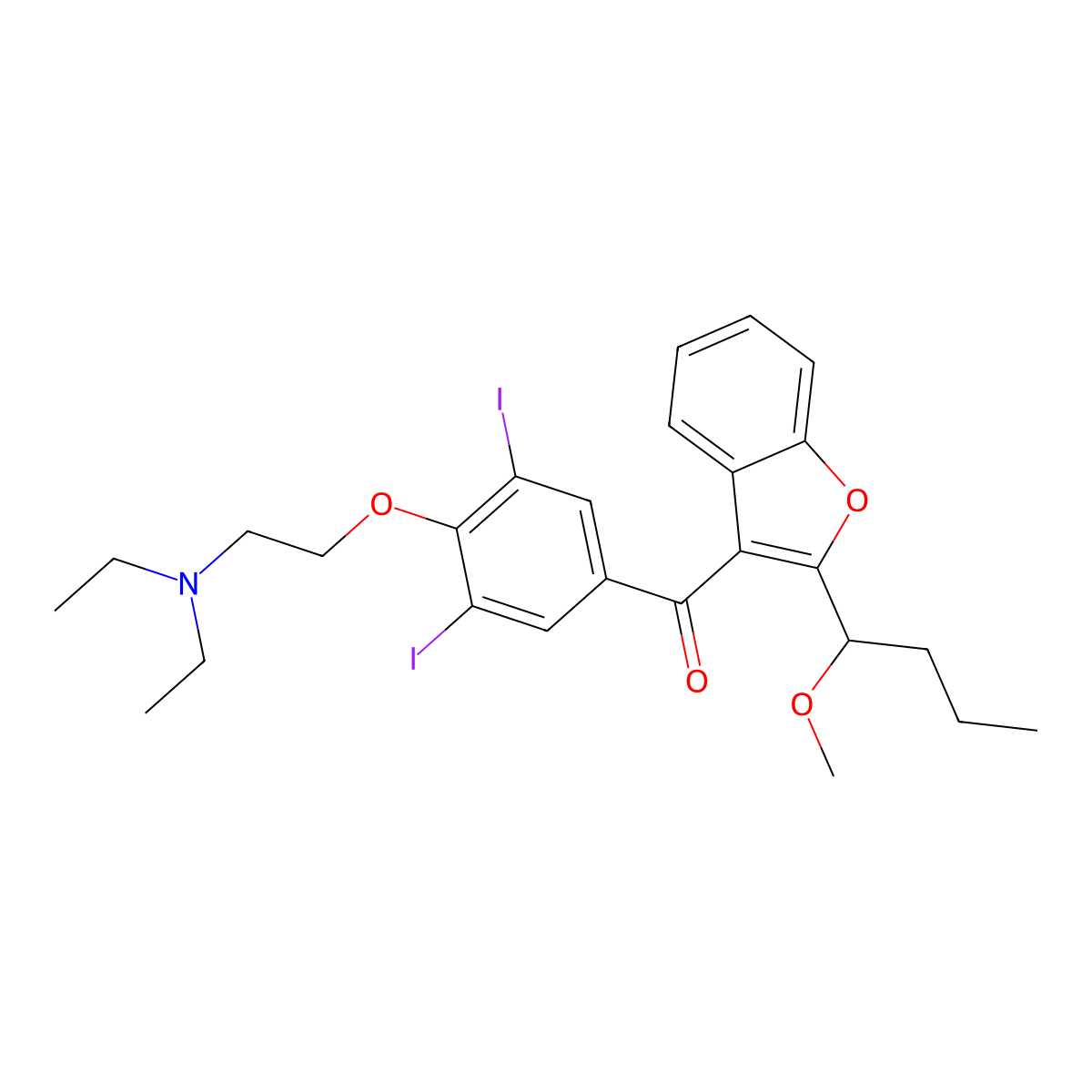(4-(2-(Diethylamino)ethoxy)-3,5-diiodophenyl)(2-(1-methoxybutyl)benzofuran-3-yl)methanone molecular structure, CAS 1087223-70-8