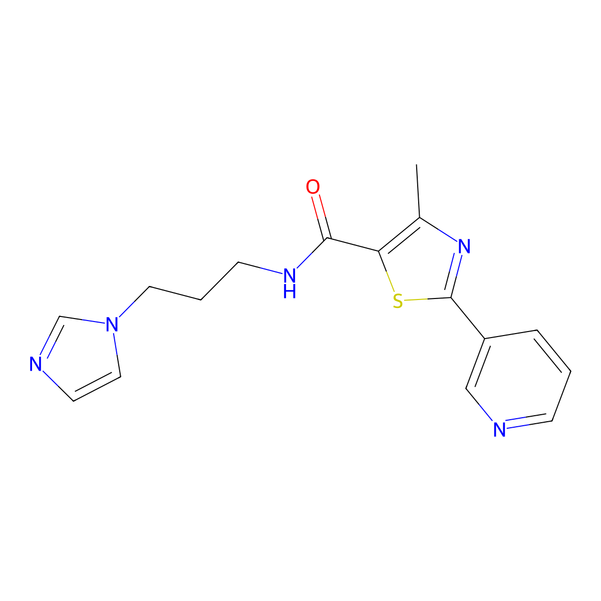 N-[3-(1H-imidazol-1-yl)propyl]-4-methyl-2-(pyridin-3-yl)-1,3-thiazole-5-carboxamide molecular structure, CAS 1087424-14-3