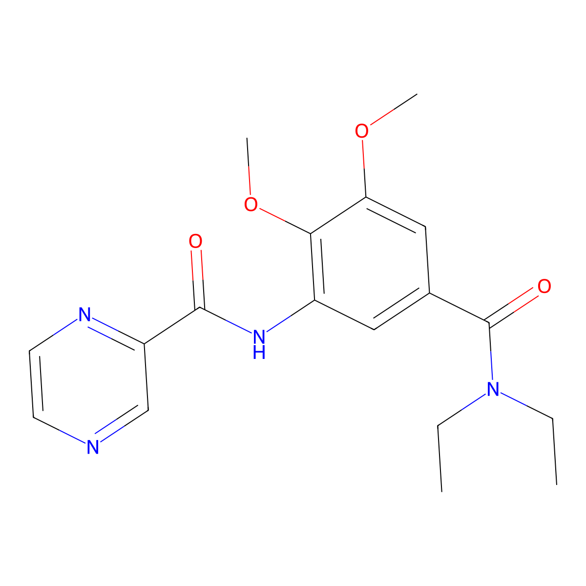 2-Pyrazinecarboxamide, N-[5-[(diethylamino)carbonyl]-2,3-dimethoxyphenyl]- molecular structure, CAS 1087448-68-7