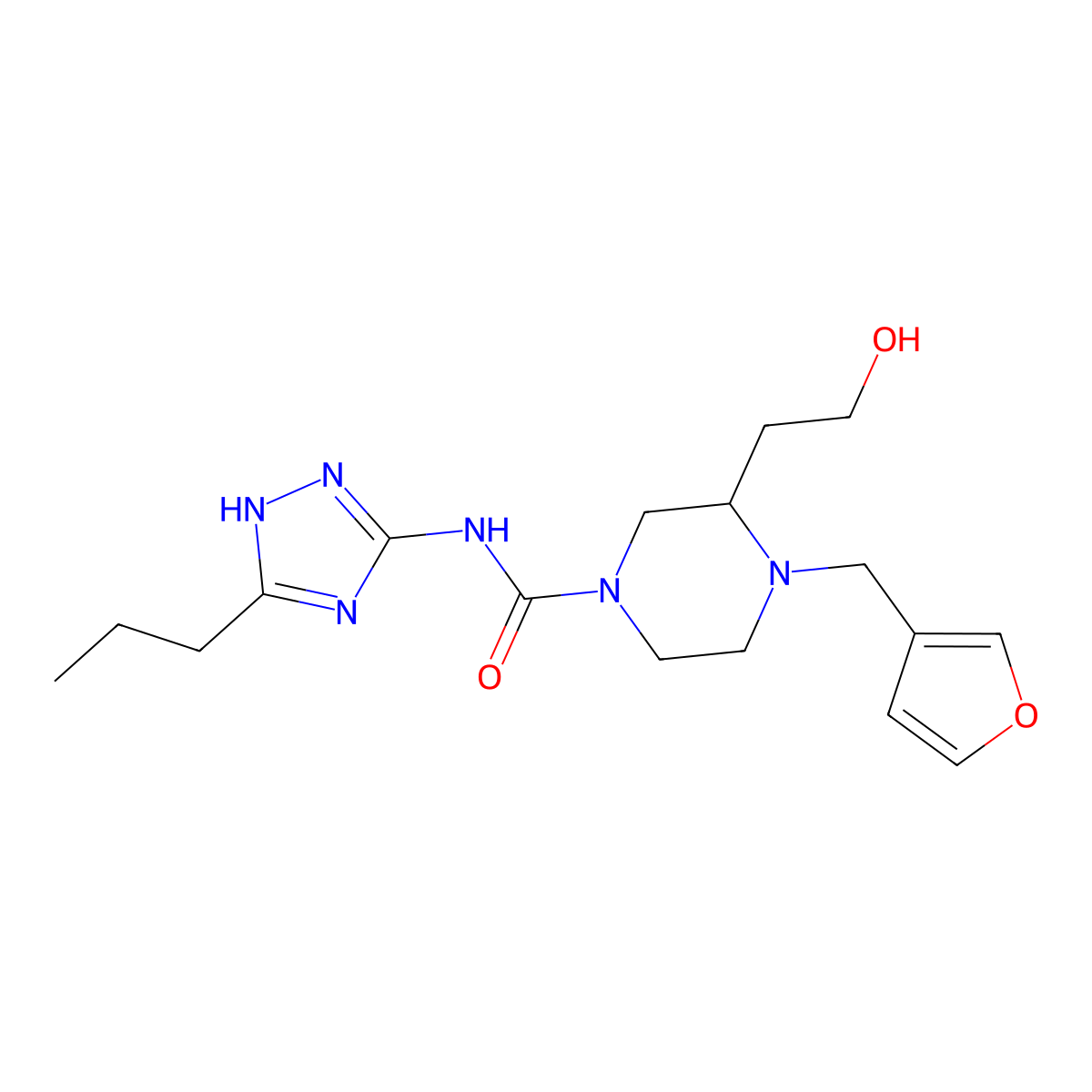 4-(3-furylmethyl)-3-(2-hydroxyethyl)-N-(5-propyl-4H-1,2,4-triazol-3-yl)piperazine-1-carboxamide molecular structure, CAS 1087560-01-7