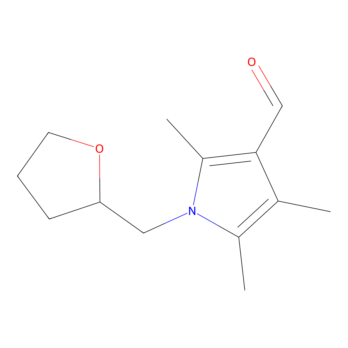 2,4,5-trimethyl-1-((tetrahydrofuran-2-yl)methyl)-1H-pyrrole-3-carbaldehyde molecular structure, CAS 1087611-45-7