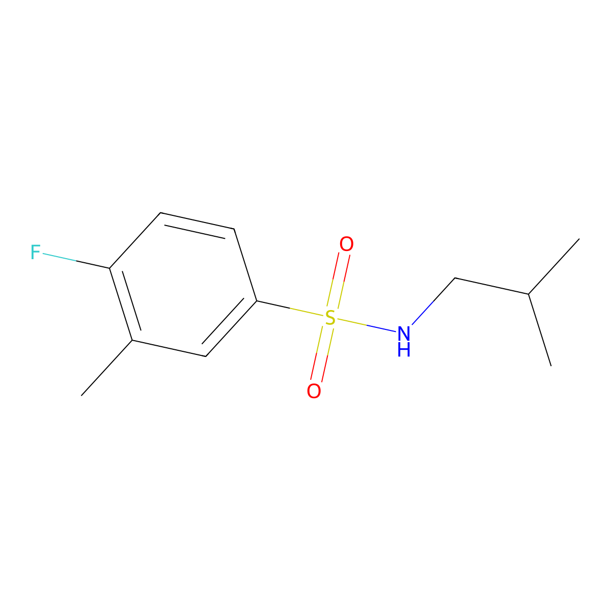 4-fluoro-N-isobutyl-3-methylbenzenesulfonamide molecular structure, CAS 1087639-20-0