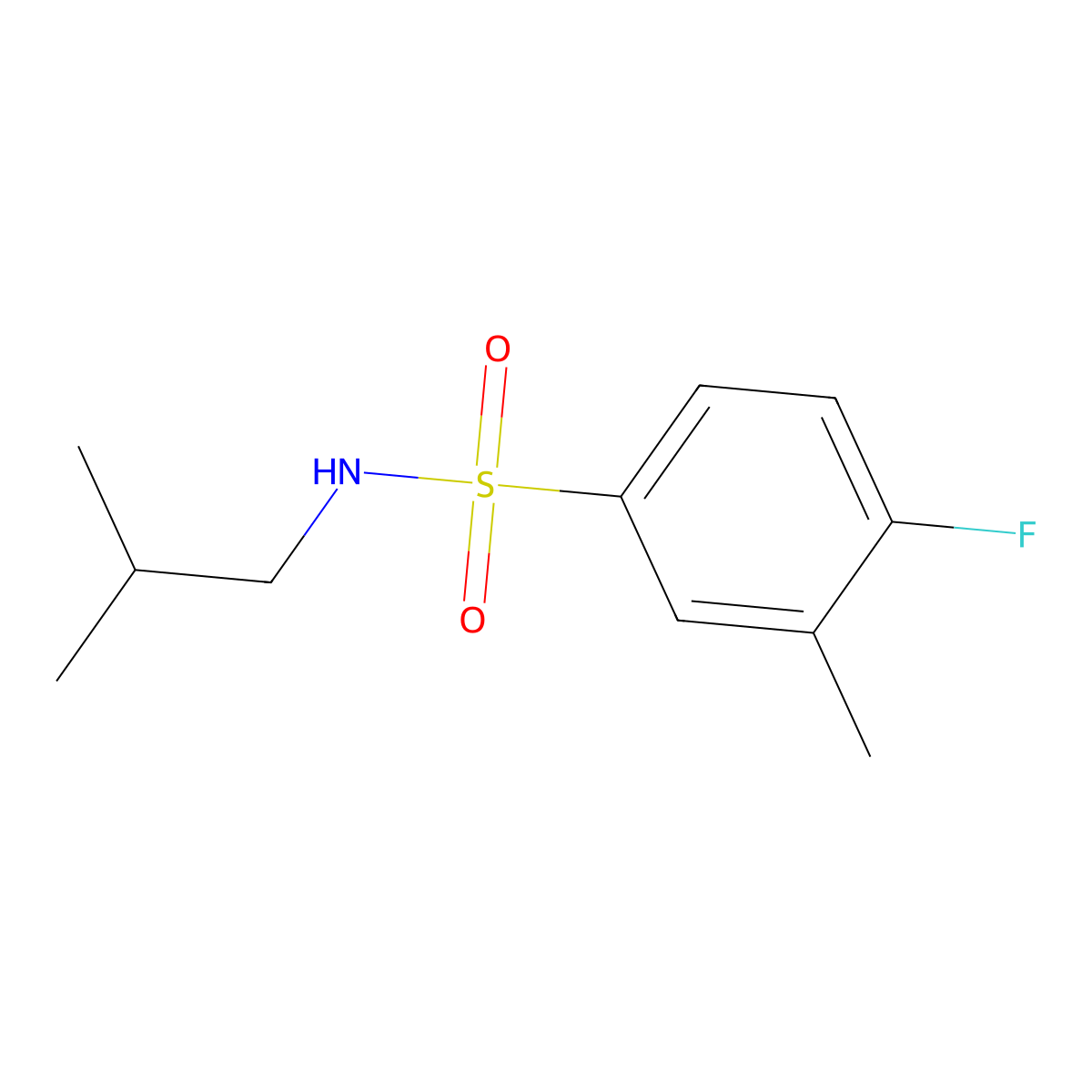 4-fluoro-N-isobutyl-3-methylbenzenesulfonamide molecular structure, CAS 1087639-20-0