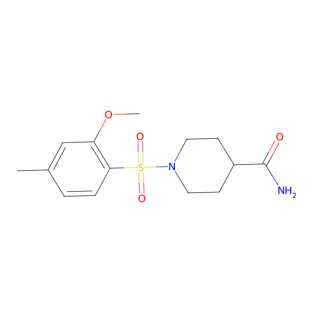 1-[(2-Methoxy-4-methylphenyl)sulfonyl]-4-piperidinecarboxamide molecular structure, CAS 1087639-66-4