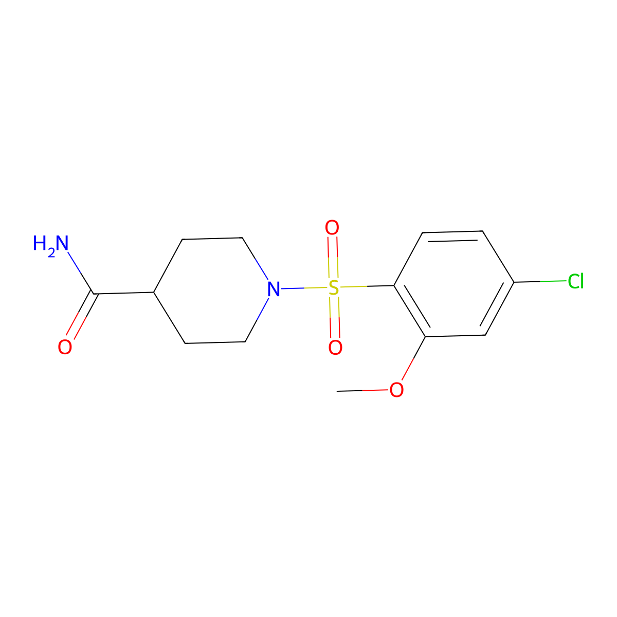 1-[(4-Chloro-2-methoxyphenyl)sulfonyl]-4-piperidinecarboxamide molecular structure, CAS 1087639-67-5