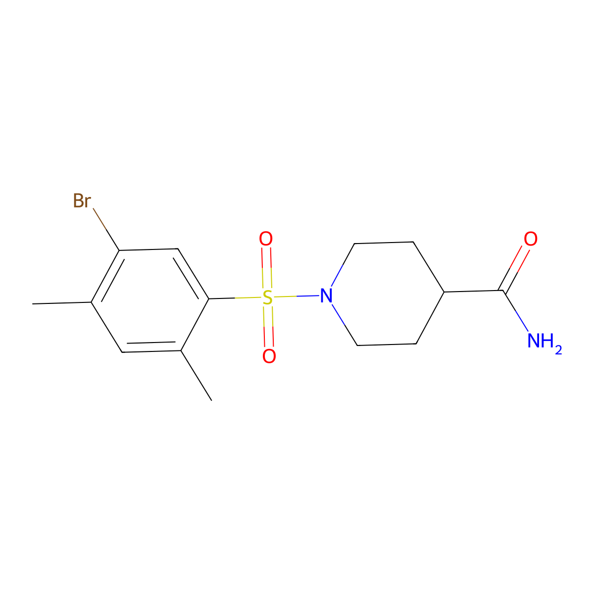 1-(5-Bromo-2,4-dimethylbenzenesulfonyl)piperidine-4-carboxamide molecular structure, CAS 1087639-71-1