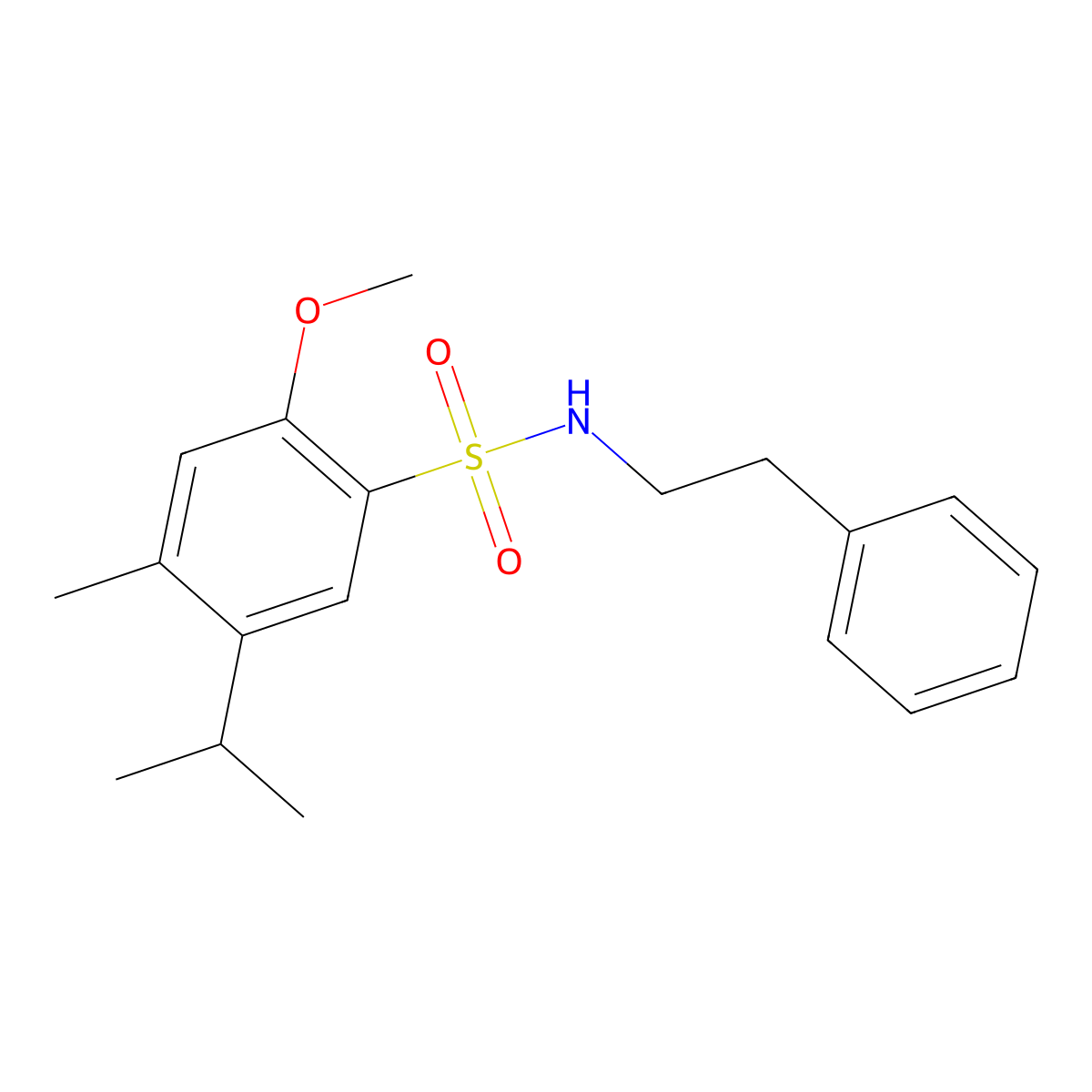 {[2-Methoxy-4-methyl-5-(methylethyl)phenyl]sulfonyl}(2-phenylethyl)amine molecular structure, CAS 1087639-81-3