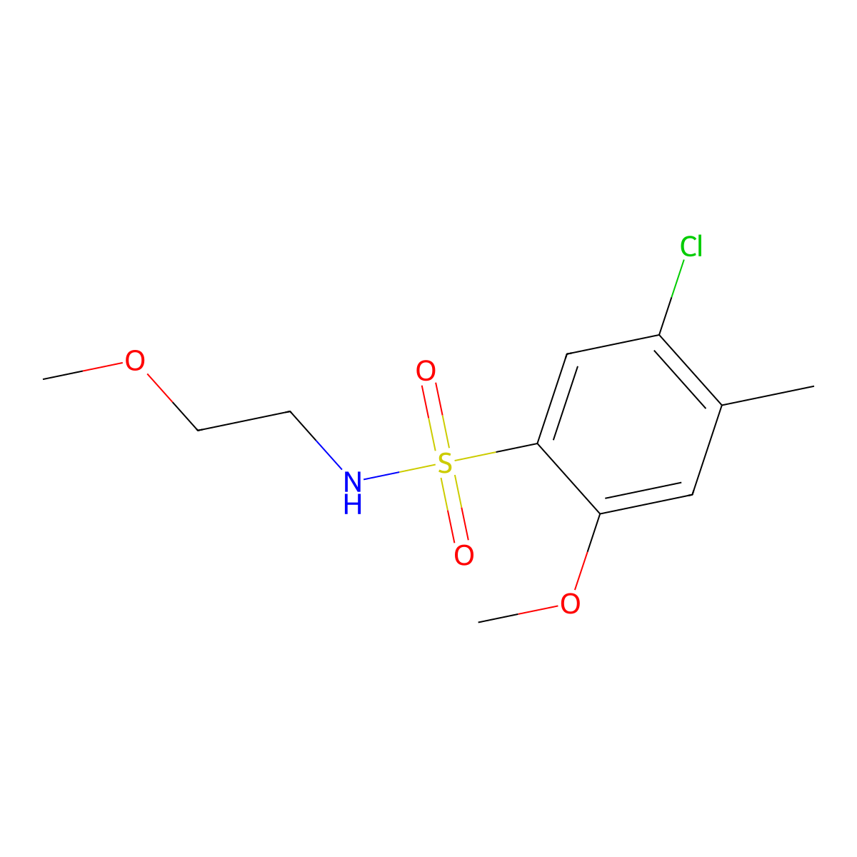 5-chloro-2-methoxy-N-(2-methoxyethyl)-4-methylbenzenesulfonamide molecular structure, CAS 1087640-21-8