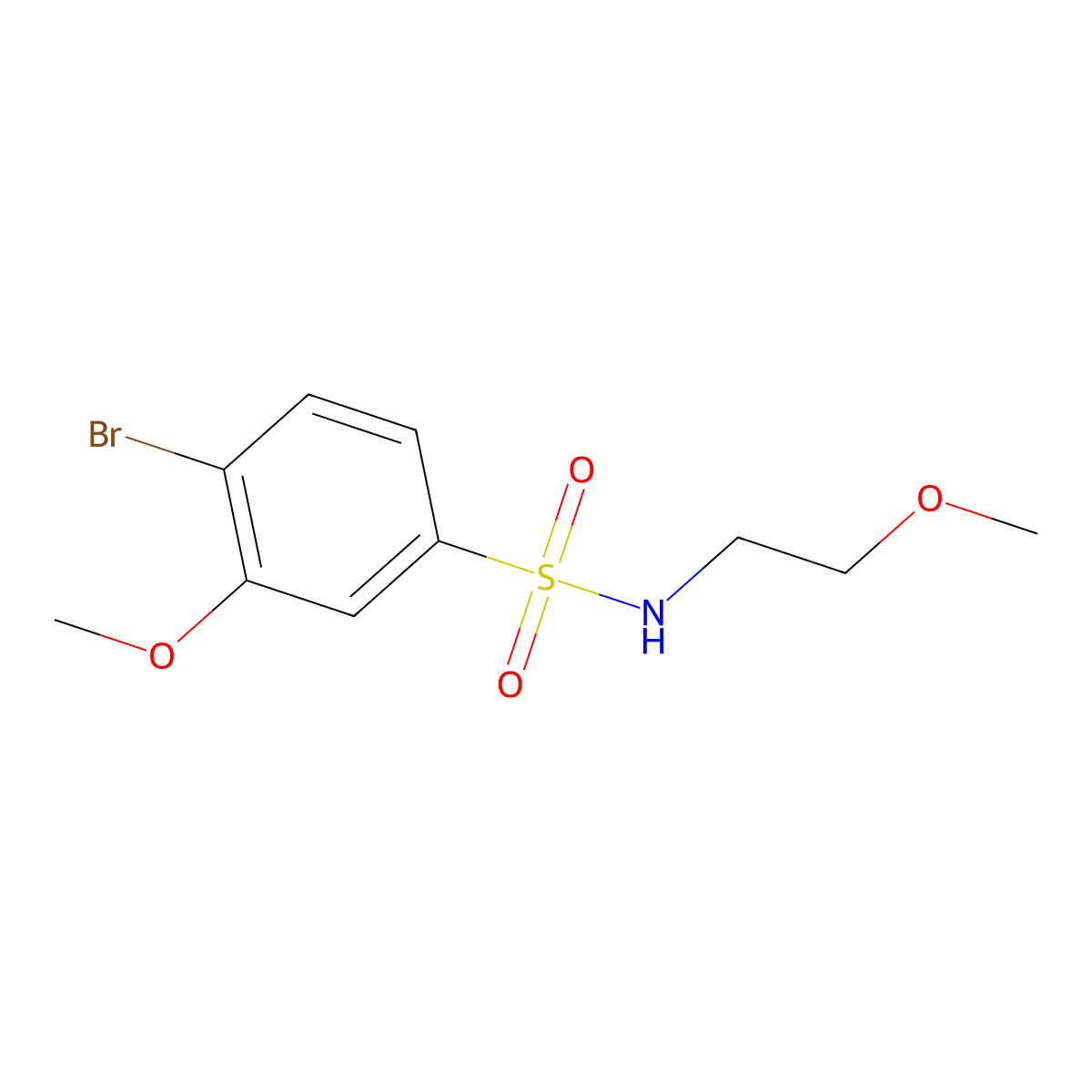 4-bromo-3-methoxy-N-(2-methoxyethyl)benzene-1-sulfonamide molecular structure, CAS 1087640-22-9