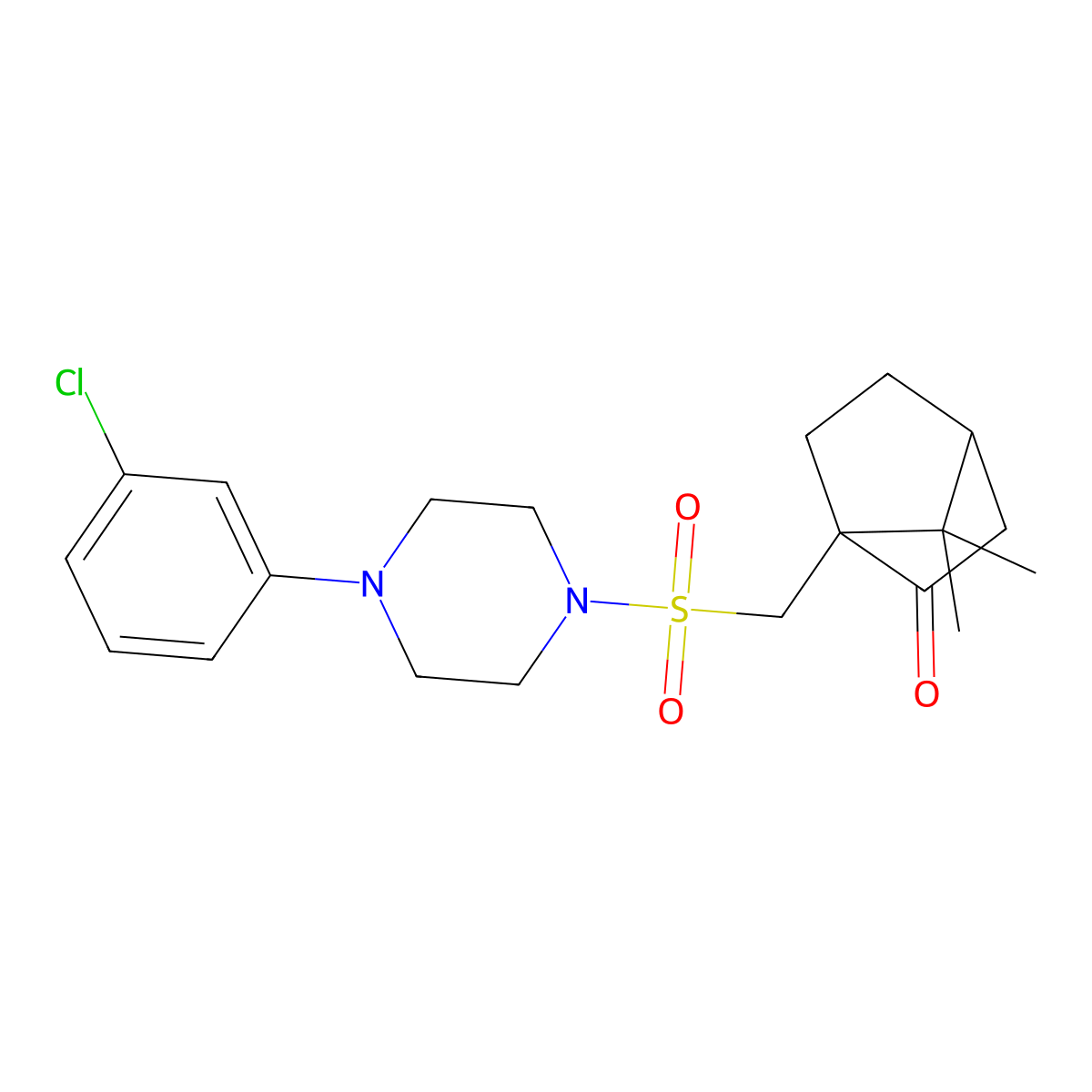 1-({[4-(3-Chlorophenyl)piperazin-1-yl]sulfonyl}methyl)-7,7-dimethylbicyclo[2.2.1]heptan-2-one molecular structure, CAS 1087640-70-7